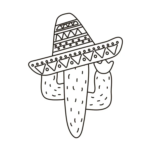 Kaktusy z tradycyjną meksykańską ikoną linii kapeluszy — Wektor stockowy