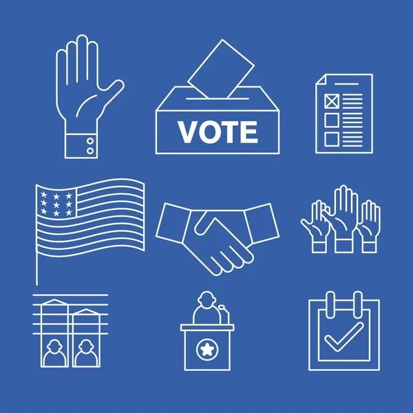 EE.UU. elecciones y voto línea estilo símbolo conjunto vector diseño — Archivo Imágenes Vectoriales