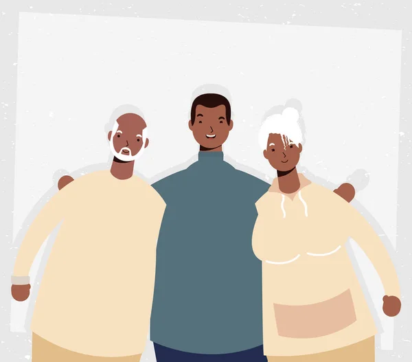 Afro vieux parents couple avec homme personnages — Image vectorielle