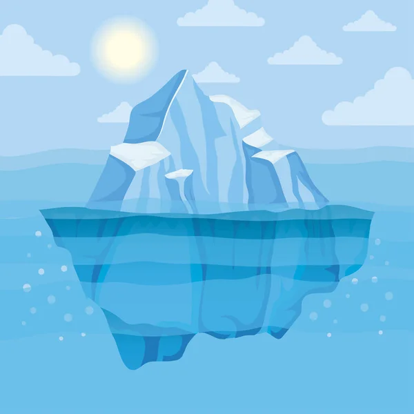 Iceberg block and sun arctic scene landscape — Stock Vector