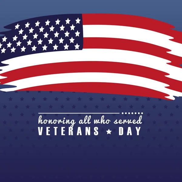 Boldog veteránok nap betű USA zászló festett — Stock Vector