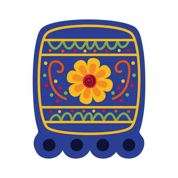 Celebración de la guirnalda cuadrada mexicana con flor icono de estilo plano — Vector de stock