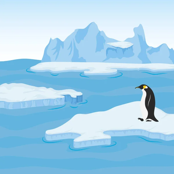 Iceberg bloque escena ártica con pingüino — Archivo Imágenes Vectoriales