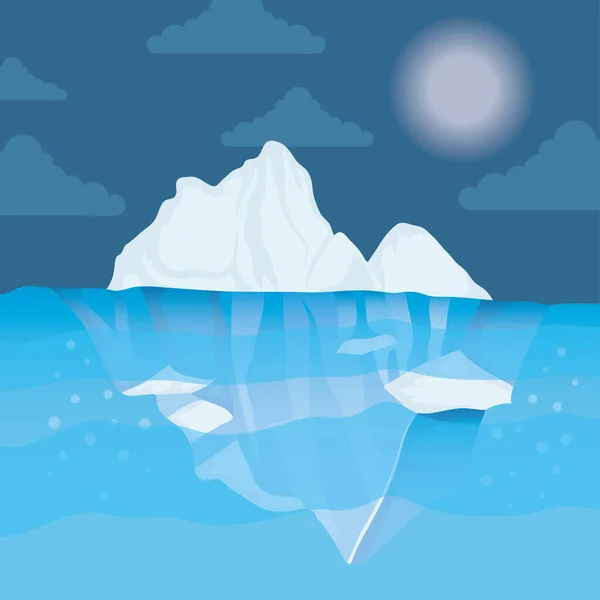 Iceberg bloco ártico cena noturna paisagem — Vetor de Stock