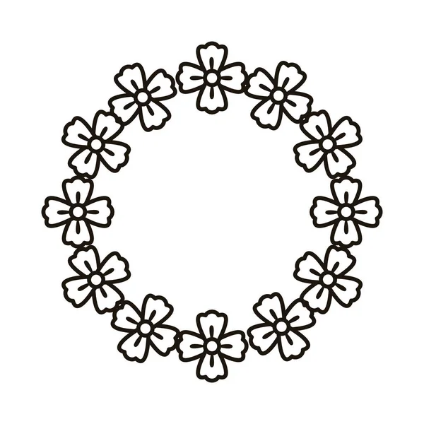 Gyönyörű virágok kert kör alakú keret vonal stílus — Stock Vector