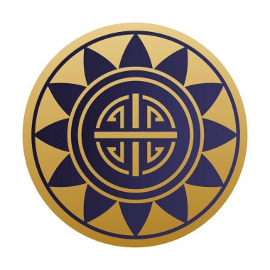 Çin sembolü mühür altın ve mavi vektör tasarımı