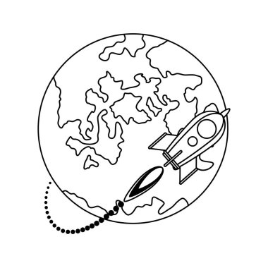 Dolunay gecesi uydu simgesinin etrafında uçan roket