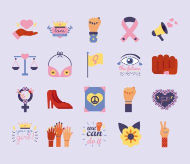 20 feminizm düz biçim simgesi demeti