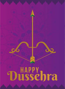 Mutlu dussehra ve ok ile mor mandala arkaplan vektör tasarımı