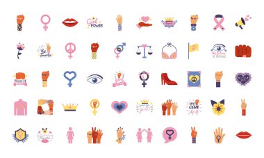 50 feminizm düz biçim simgesi demeti