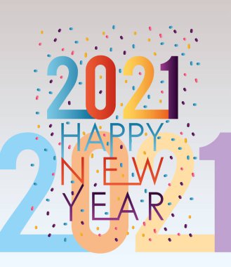 Mutlu yıllar 2021 Renkli yazılar ve konfeti