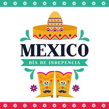 Mexico dia de la independent şapka ve bot vektör tasarımı