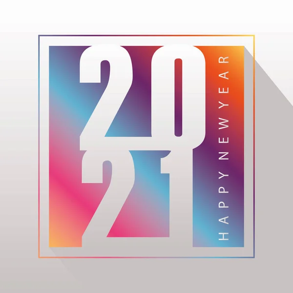 Frohes neues Jahr 2021 farbenfroher Schriftzug im quadratischen Rahmen — Stockvektor
