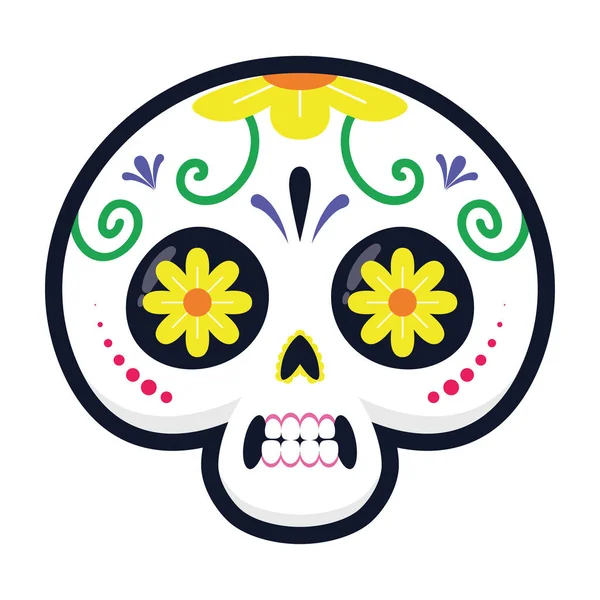 Traditional mexican skull head flat style icon — Stock Vector