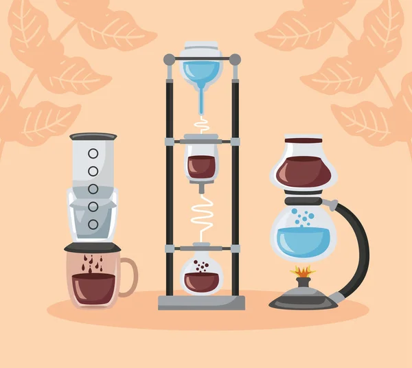 Caffè fermentazione metodi poster con set maker utensili — Vettoriale Stock