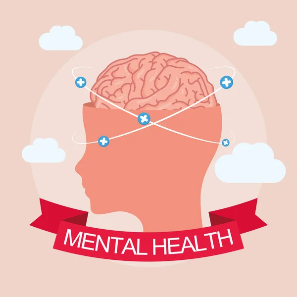 Duševní zdraví Den psaní s mozkem v profilu člověka — Stockový vektor