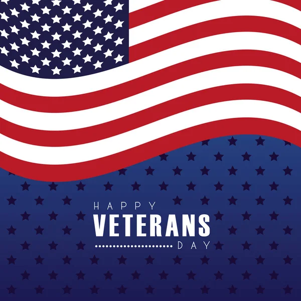 在星光斑斑的背景上用美国国旗书写的退伍军人快乐日子 — 图库矢量图片