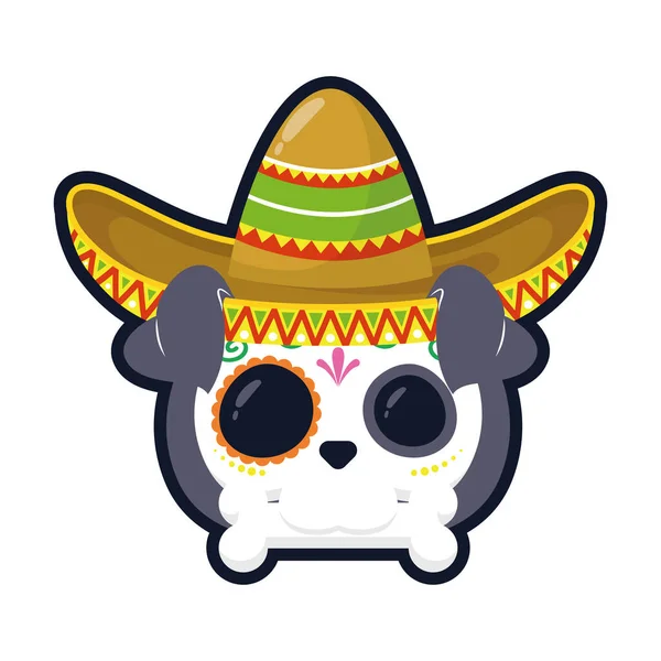 Traditional mexican dog skull head with mariachi hat flat style icon — Stock Vector