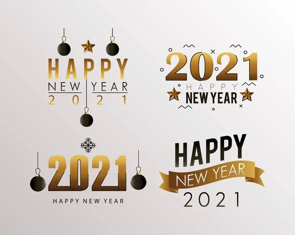 Felice anno nuovo 2021 letterings set — Vettoriale Stock