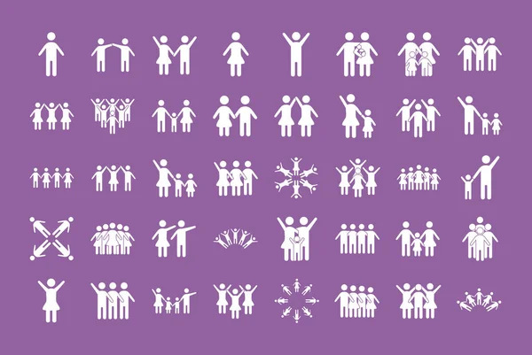 Bundle of community and family figures in purple background line style icons — Stock Vector