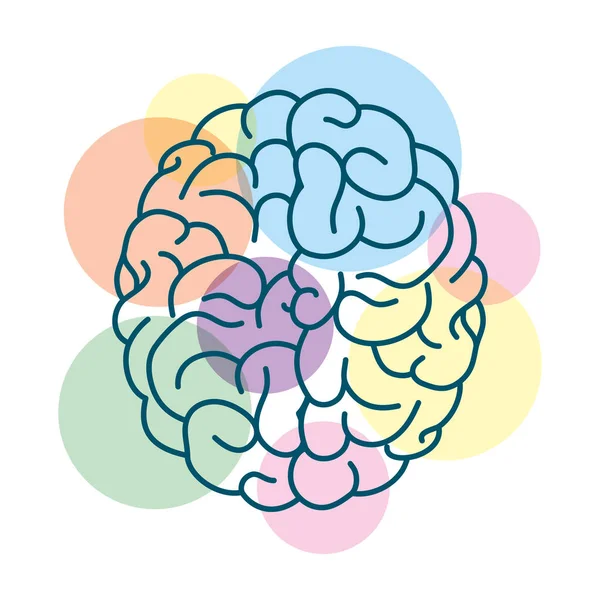 Cérebro humano com esferas de cores ícone de cuidados de saúde mental —  Vetores de Stock