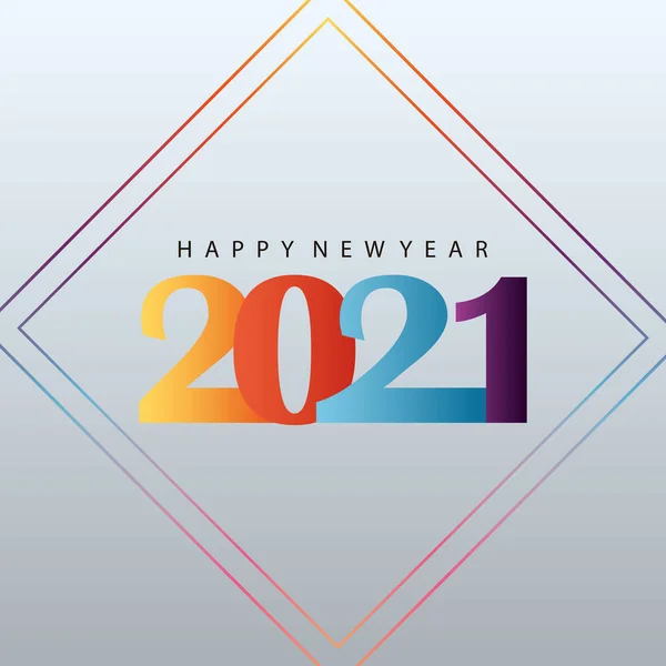 Gelukkig nieuwjaar 2021 kleurrijke belettering in grijze achtergrond kaart — Stockvector