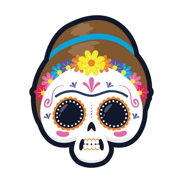 Mujer mexicana tradicional cabeza del cráneo icono de estilo plano — Archivo Imágenes Vectoriales