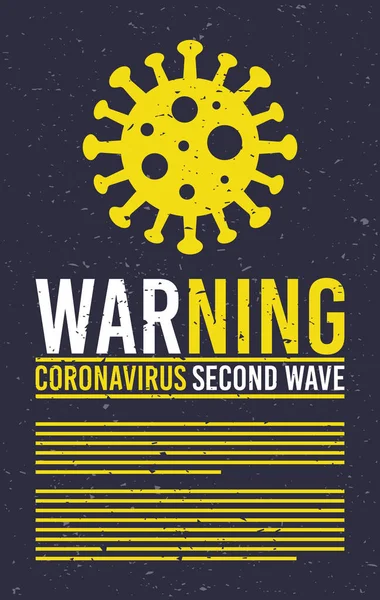 Covid19 second wave letlettering 캠페인검은 배경에 바이러스 입자와 함께 — 스톡 벡터