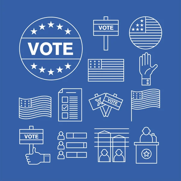 Usa elections and vote line style icon set vector design — Stock Vector