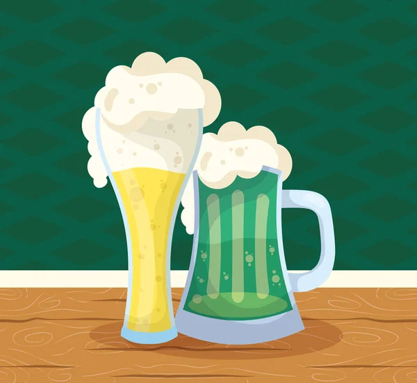 Saint patrick célébration bière pot vert et verre — Image vectorielle