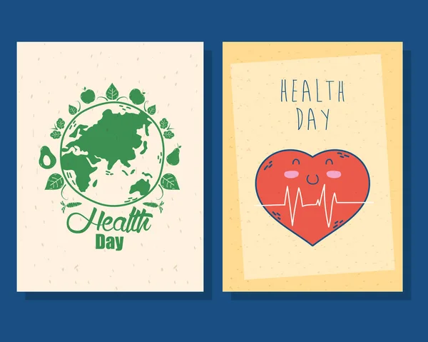Affiche de la journée internationale de la santé avec planète Terre et coeur cardio Vecteurs De Stock Libres De Droits