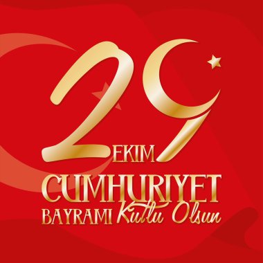 ekim Bayrami kutlama posteri kırmızı arka planda altın harflerle