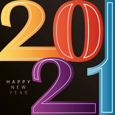 Mutlu yıllar 2021 Siyah arkaplanlı renkli harfler