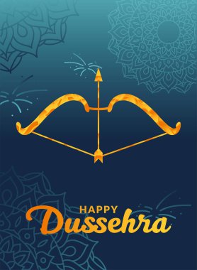 Mutlu dussehra ve ok ile mavi mandalas arkaplan vektör tasarımı