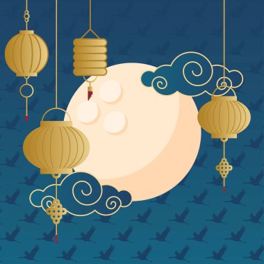 Ay bulutları ve fener tasarımı ile mutlu sonbahar hasadı