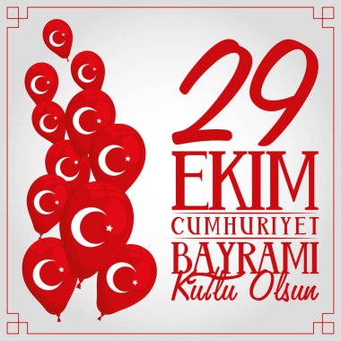 ekim bayrami kutlama harfleri gri arka planda balon helyum harfleri