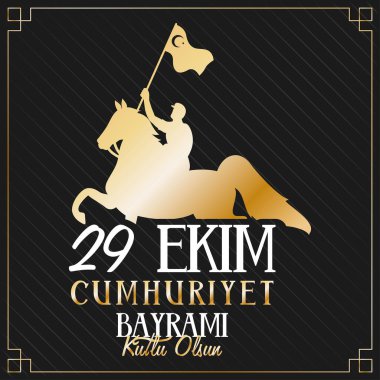 ekim Bayrami bayrak sallayan altın askerli kutlama posteri