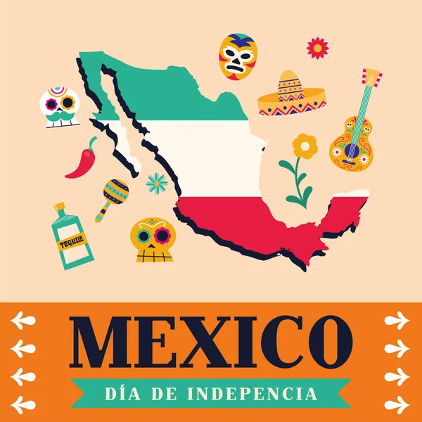 Mexique dia de la independencia avec carte vectorielle — Image vectorielle