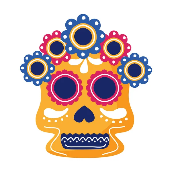 Traditional mexican skull head with flowers flat style icon — Stock Vector
