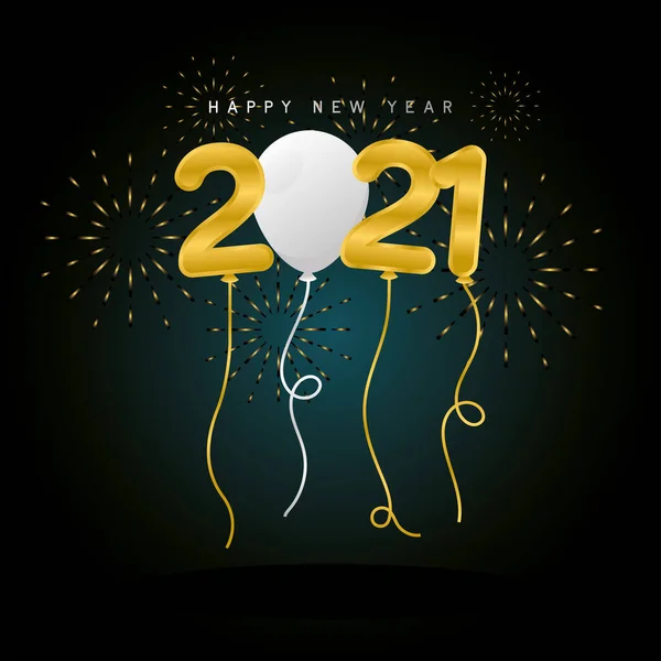 2021 Bonne année ballons avec dessin vectoriel feux d'artifice — Image vectorielle