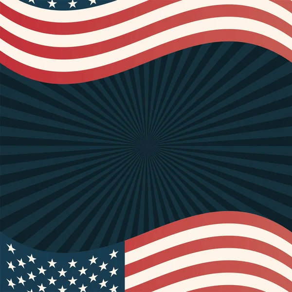 Σημαίες ΗΠΑ μπροστά από μαύρο ριγέ φόντο διάνυσμα σχεδιασμό — Διανυσματικό Αρχείο