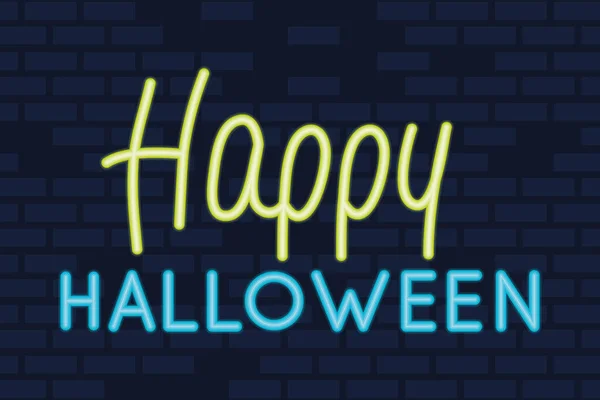 Feliz halloween lettering em luz de néon — Vetor de Stock