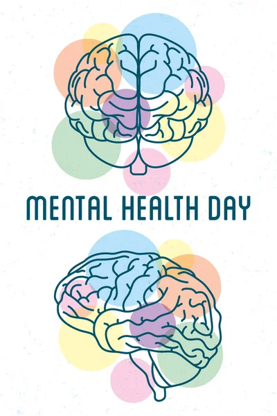 Lettrage Journée de la santé mentale avec cerveaux humains et couleurs — Image vectorielle