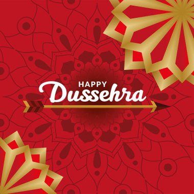 Kırmızı mandala arkaplan vektör tasarımında mutlu dussehra oku