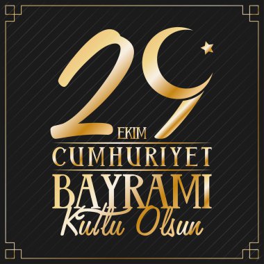 ekim Bayrami kutlama posterinde siyah arkaplanda altın harfler var