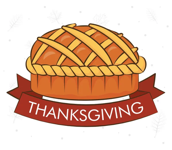 Joyeux Thanksgiving fête lettrage en ruban avec tarte sucrée — Image vectorielle