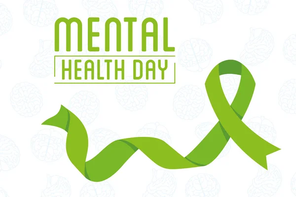 Letras do Dia da Saúde Mental com fita verde da campanha —  Vetores de Stock