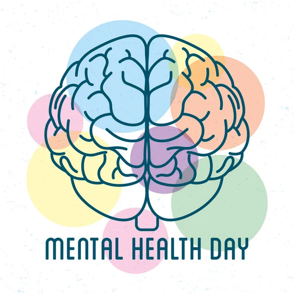 Lettrage Journée de la santé mentale avec des boules de cerveau et de couleurs — Image vectorielle