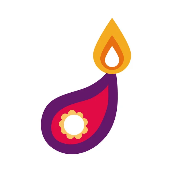 Bougie diwali avec goutte mandala icône de style plat — Image vectorielle
