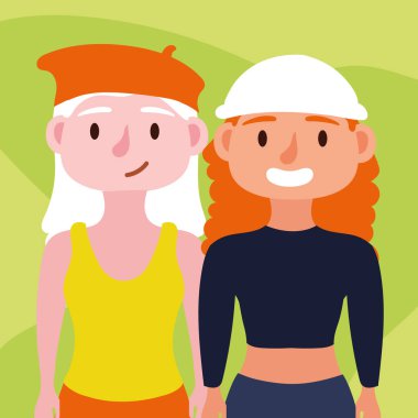 Genç çift kız çeşitlilik karakterleri